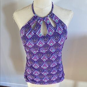 Purple and Pink Fitted Cut Out Swim Top